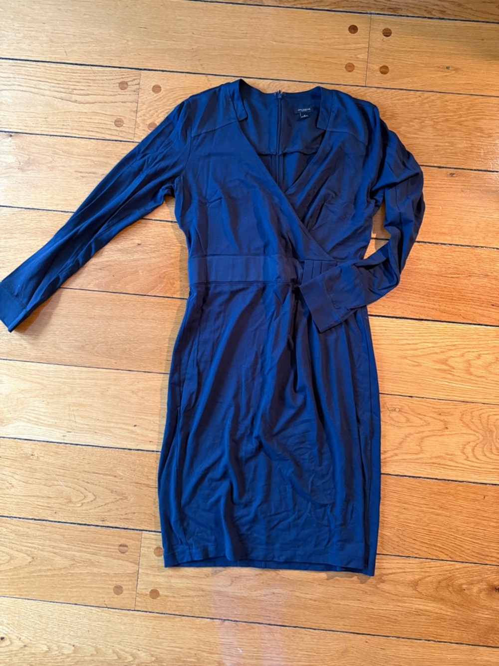 Ann Taylor Navy Long Sleeve Faux Wrap Sheath Dress